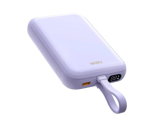 WIWU Wi-P024 10000mAh Magnetic Wireless Charging Power Bank PD 20W Fast Charging Battery Pack with Built-in Cable - Purple